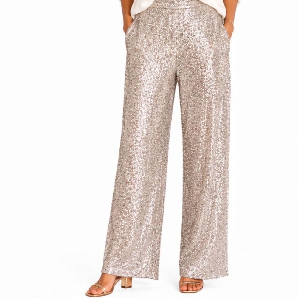 Cable & Gauge Women's Champagne Sequin Pull-On Relaxed Leg Pants Size 1X NWT